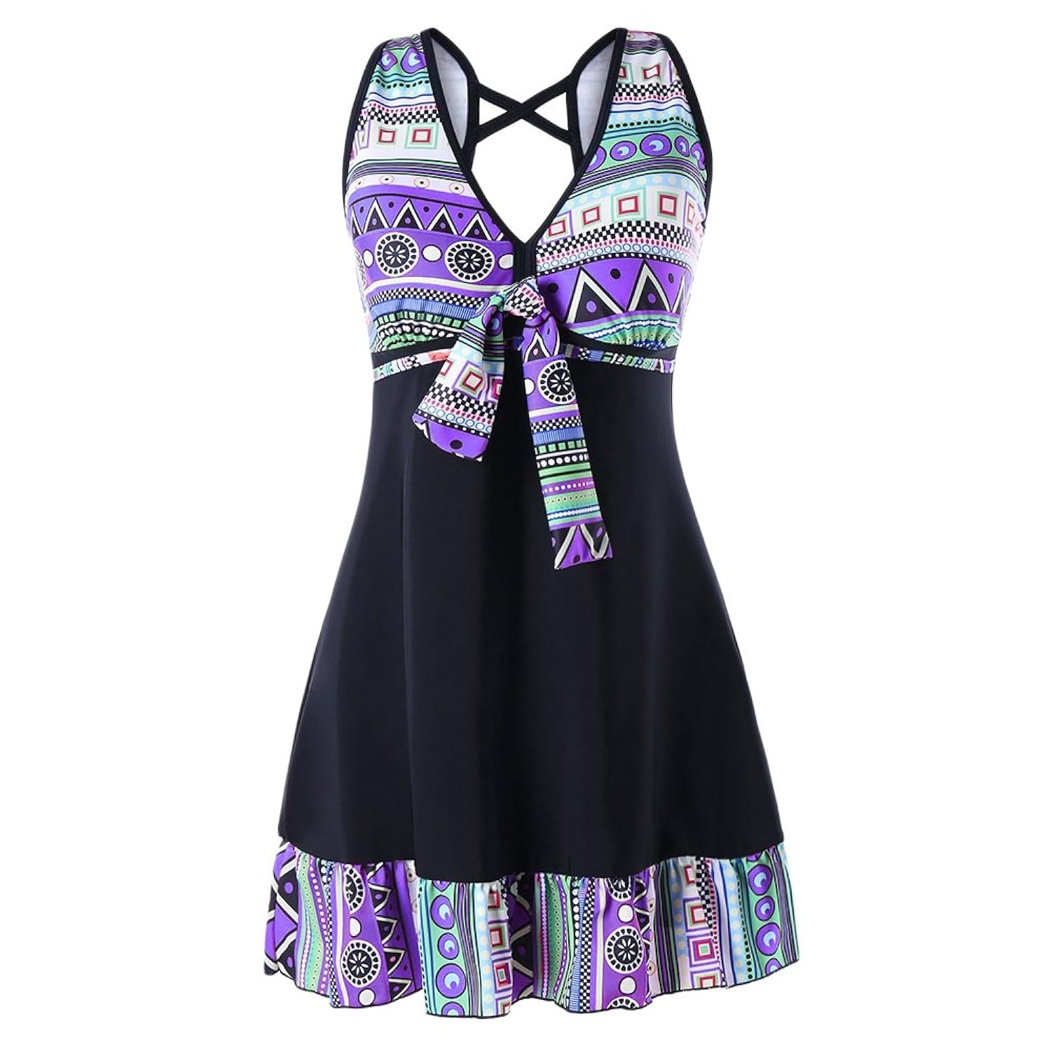 hannea plus size geometric swing tankini