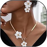 Gold Flower Earrings Necklace Set Floral Statement Earrings for Women Flower Wedding Jewelry Sets for Brides Wedding Guest Dresses for Women 2025