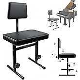 Lilvduybz Piano Bench with Backrest, Adjustiable Piano Chair with Padded Cushion, 15-18 inch Height Adjustable Stool Chair fo