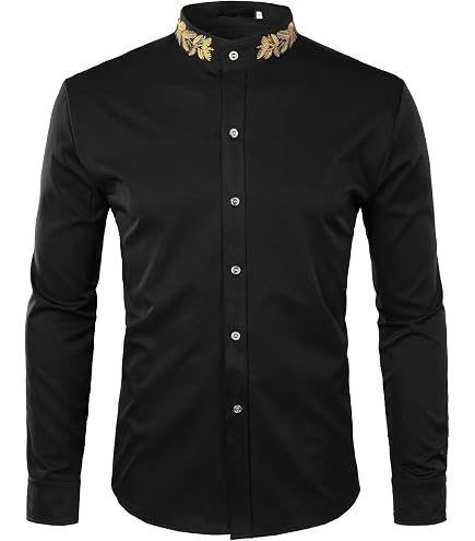 Amazon.com: ZEROYAA Men's Luxury Gold Embroidery Design Slim Fit