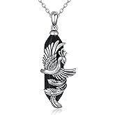SCZKLAQ Phoenix Necklace for Women Men 925 Sterling Silver with Obsidian Phoenix Jewelry Healing Crystal Jewelry Gifts