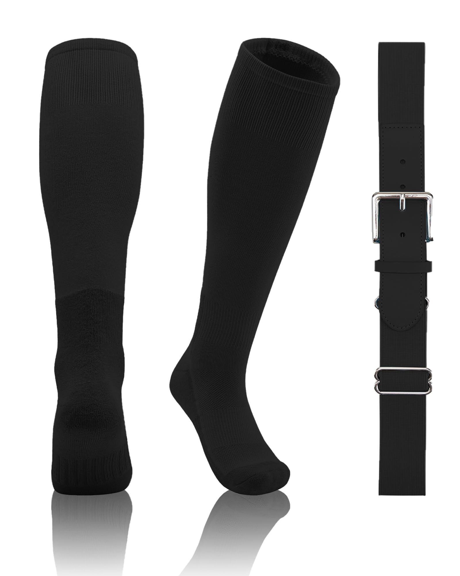Photo 1 of **PARTISL SET / NO SOCKS** QBK 2T/3T/4T/5T Toddler Baseball Socks And Belt Youth Softball Tee Ball Combo Set for Boy Girl (1 Pairs of Socks & 1 Belt)(BLACK 5-7Y)