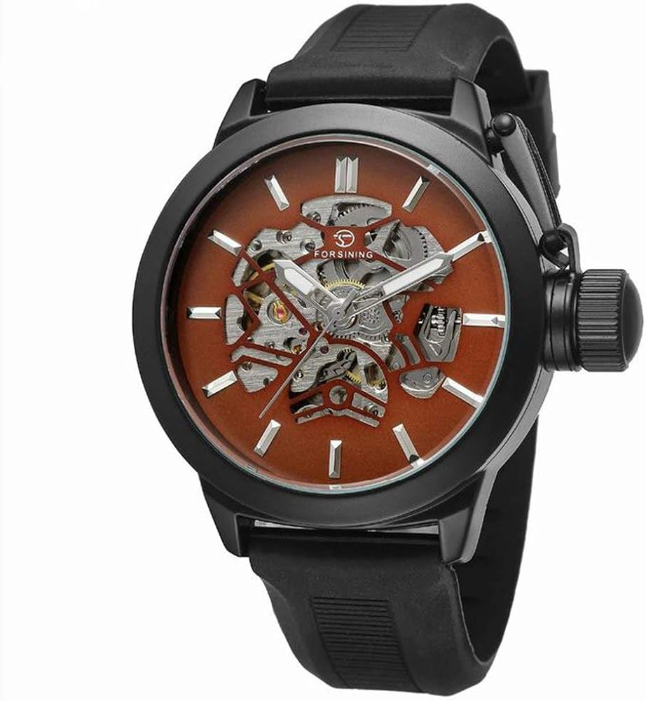 DSJSP HollowOut Automatic Mechanical Silicone Strap Male Watch (Brown