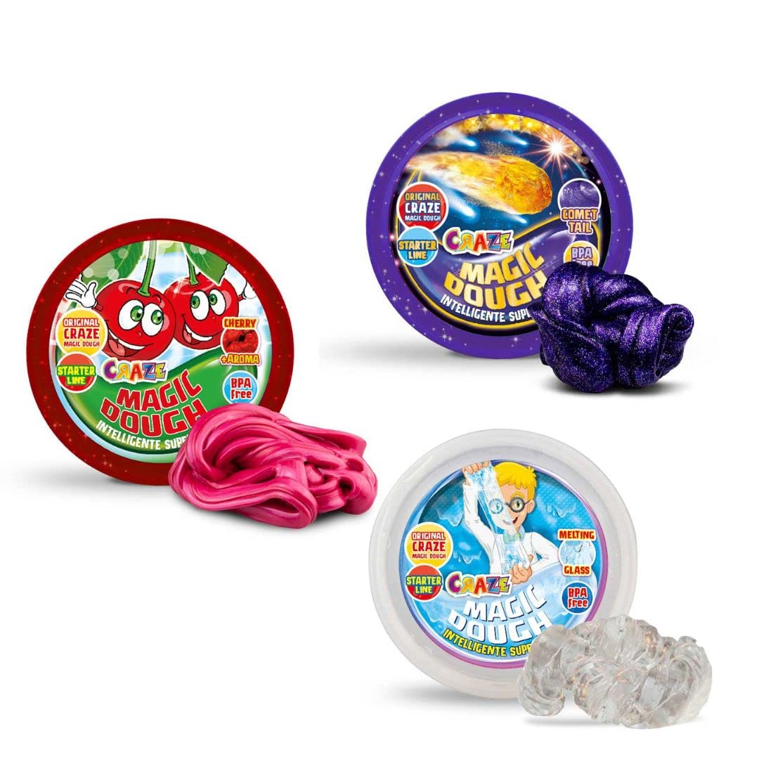 Craze Magic Dough 3-piece bundle, intelligent dough, magic dough, 3-piece craft kit, children's dough, 3 x 15g can of modelling clay, dough from 2 years of age, dough set for children 16855 (assorted)