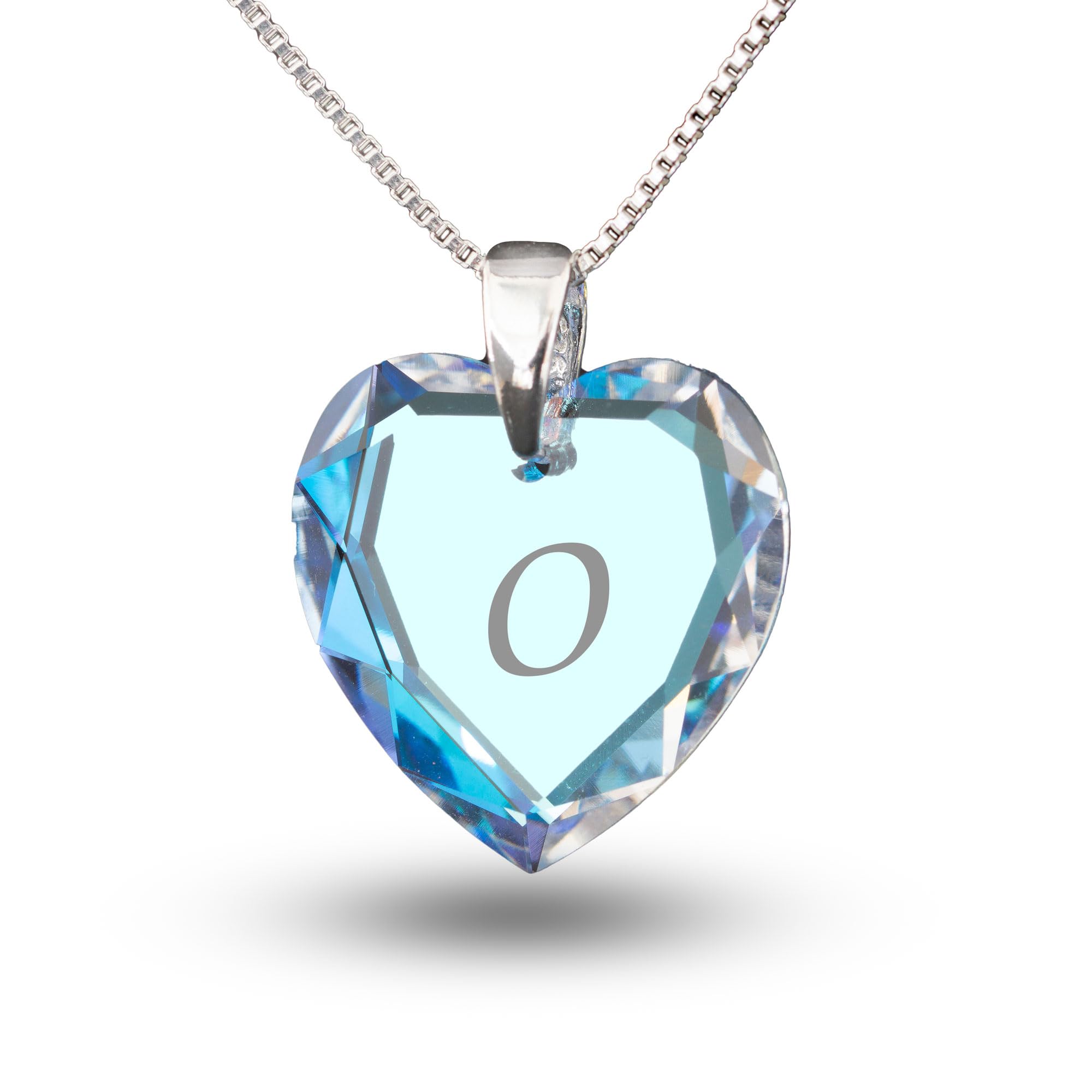 Children's necklace, 925 silver with Swarovski elements, heart pendant, blue colour AB (customisable) Buchstabe " O "