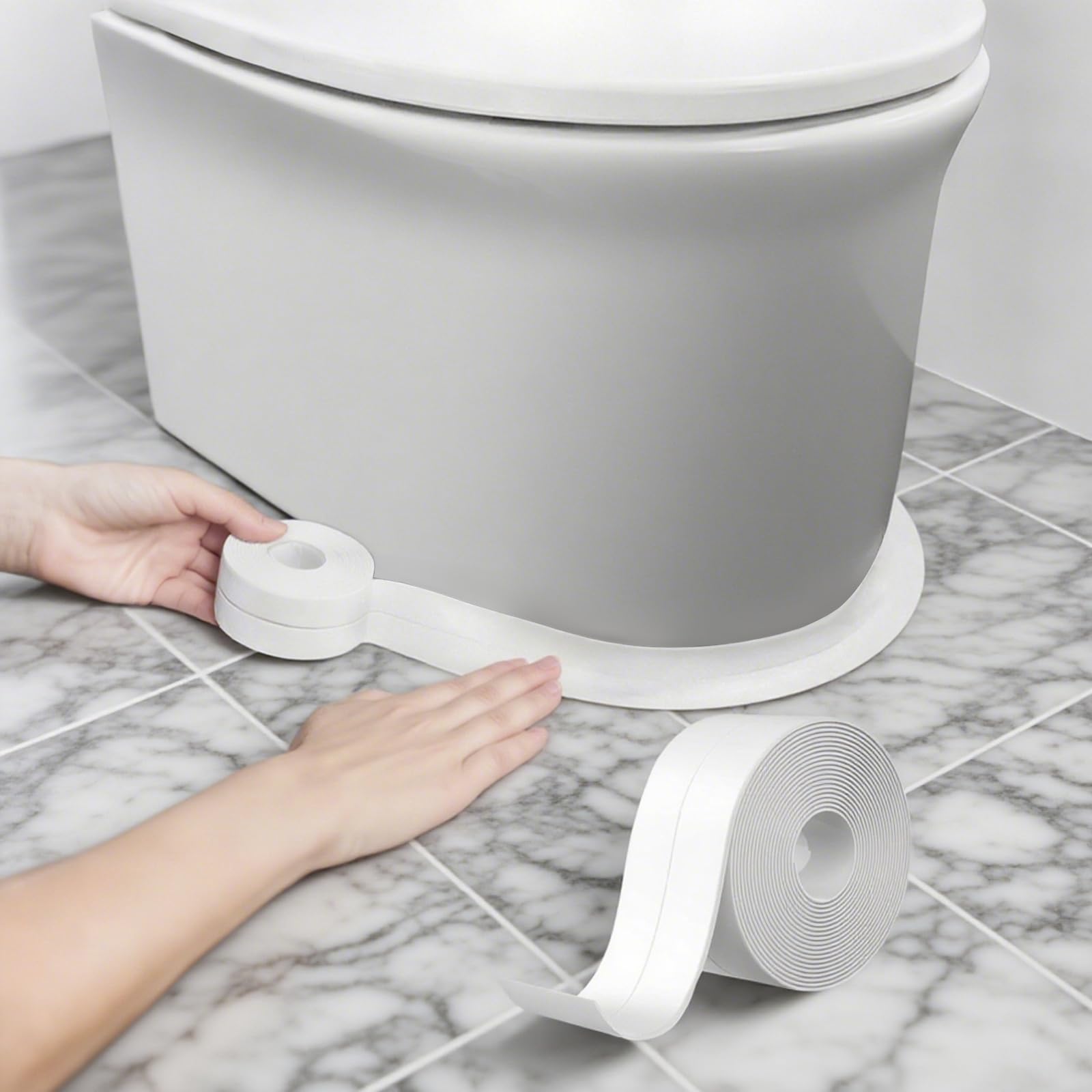 Photo 1 of 10.5 FT Toilet Sealing Strip Floor Sealant Tape (0.87"& 1.5"),Caulking Decorative Tape White PVC Waterproof Stain Proof Self Adhesive Kitchen Toilet Bathtub Corner Protector for Countertop Caulk Sink