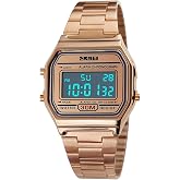 SKMEI Watches for Men,Classic Square Ultra Thin Stainless Steel Digital Womens Wrist Watch with Waterproof Luminous LED Light Dual Time Chrono Stopwatch Alarm Unisex Outdoor Sport Watch