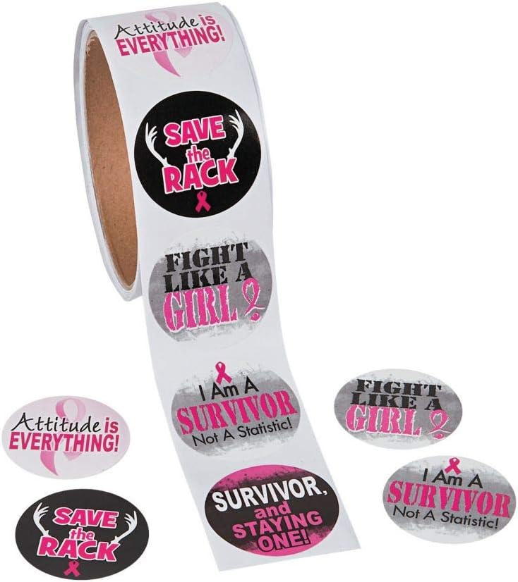 Fun Express - Pink Ribbon Motivational Sayings Sticker - Stationery - Stickers - Stickers - Roll - 100 Pieces