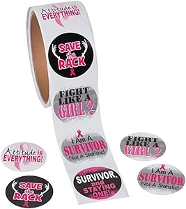 Fun Express - Pink Ribbon Motivational Sayings Sticker - Stationery - Stickers - Stickers - Roll - 100 Pieces