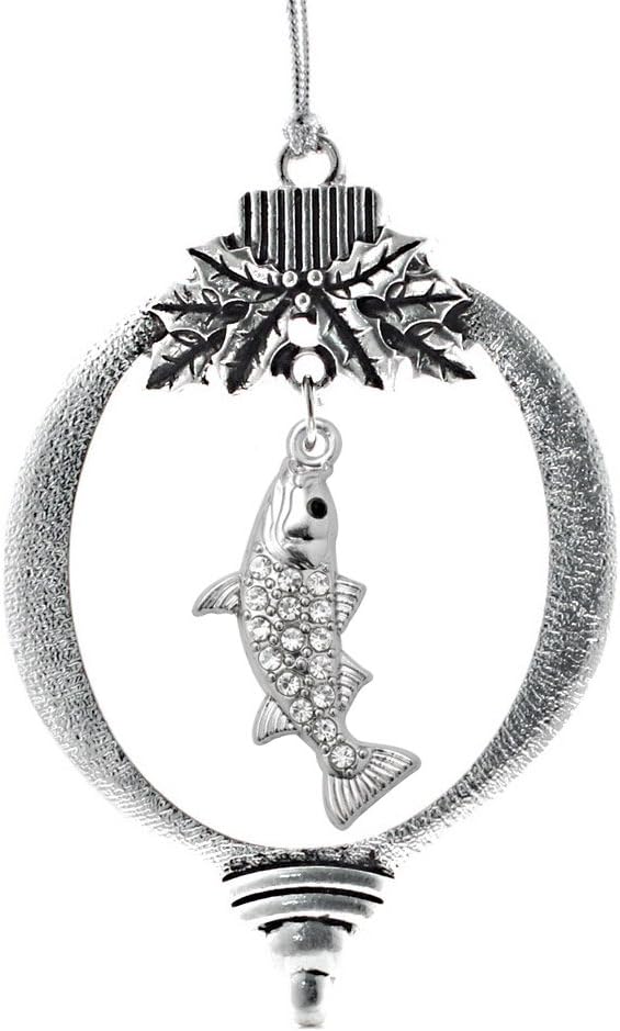 Inspired Silver - 1.5 Carat Fish Charm Charm Ornament - Silver Customized Charm Holiday Ornaments with Cubic Zirconia Jewelry