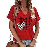 Earlymemb Womens Lover Heart Graphic V Neck Shirt Valentines Funny Couple Matching Casual Short Sleeve Tee Tops