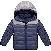 Happy Cherry Kids Boys Girls Winter Hooded Puffer Jacket Colorblock Coat Windproof Stand Collar Lightweight Warm Outerwear