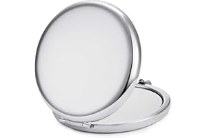 MLLXX Compact Mirror for Purse, Metal Round Shell, Double-Sided 1X/2X Magnifying, Portable Travel Makeup Mirror, Mini Pocket Mirror, Silver，1 Pack