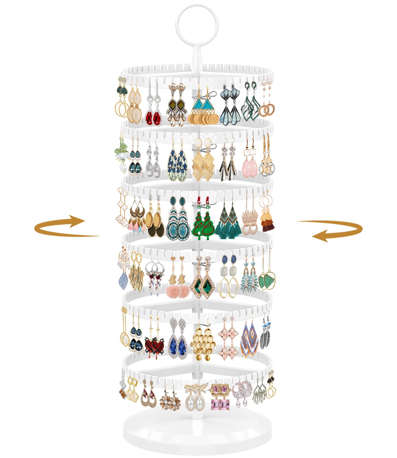 Photo 1 of MODOWEY 6 Tier Rotating Earring Holder Organizer, Adjustable Metal and Plastic Stand Tree with 342 Grooves for Stud Hoop Pierced Dangle Display, Decluttered, Space-Saving Storage Rack for Women, White