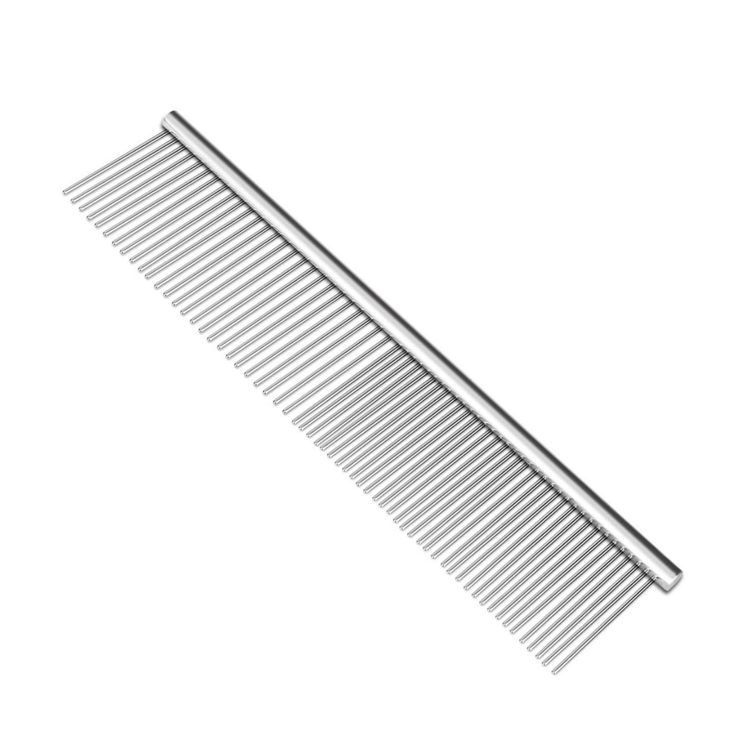 Flexzion Grooming Comb for Dogs – Stainless Steel Professional Cat Comb and Animal Tool for Removing Tangles and Knots on Medium Pets with Smooth Needle Teeth – 40mm, 1 Medium