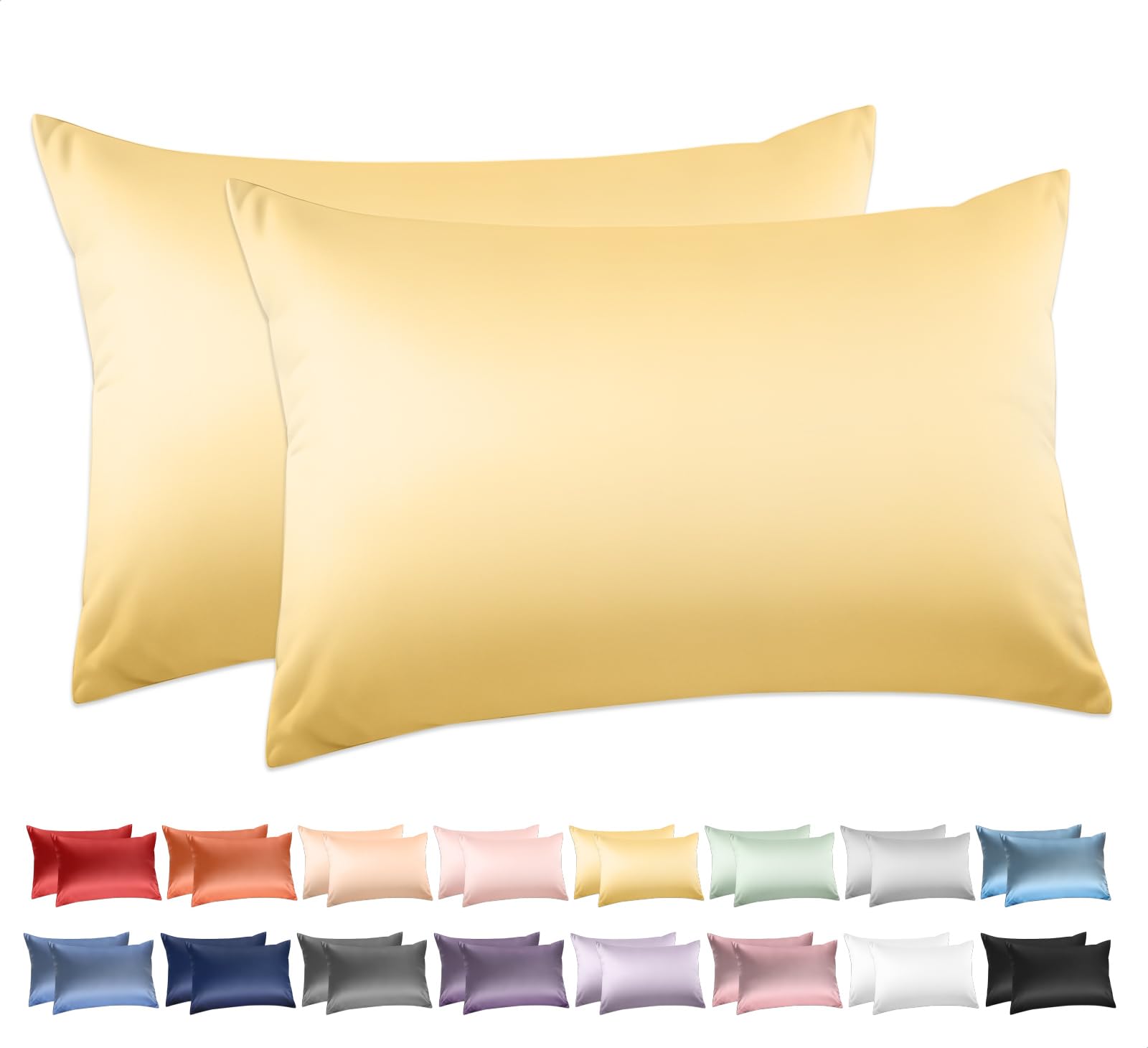 Photo 1 of 100% Cotton Standard Pillowcases Set of 2, Deep Dream 600 Thread Count Pillow Cases, 20x26 Inches, Super Soft and Breathable Envelope Closure (Mustard Yellow)