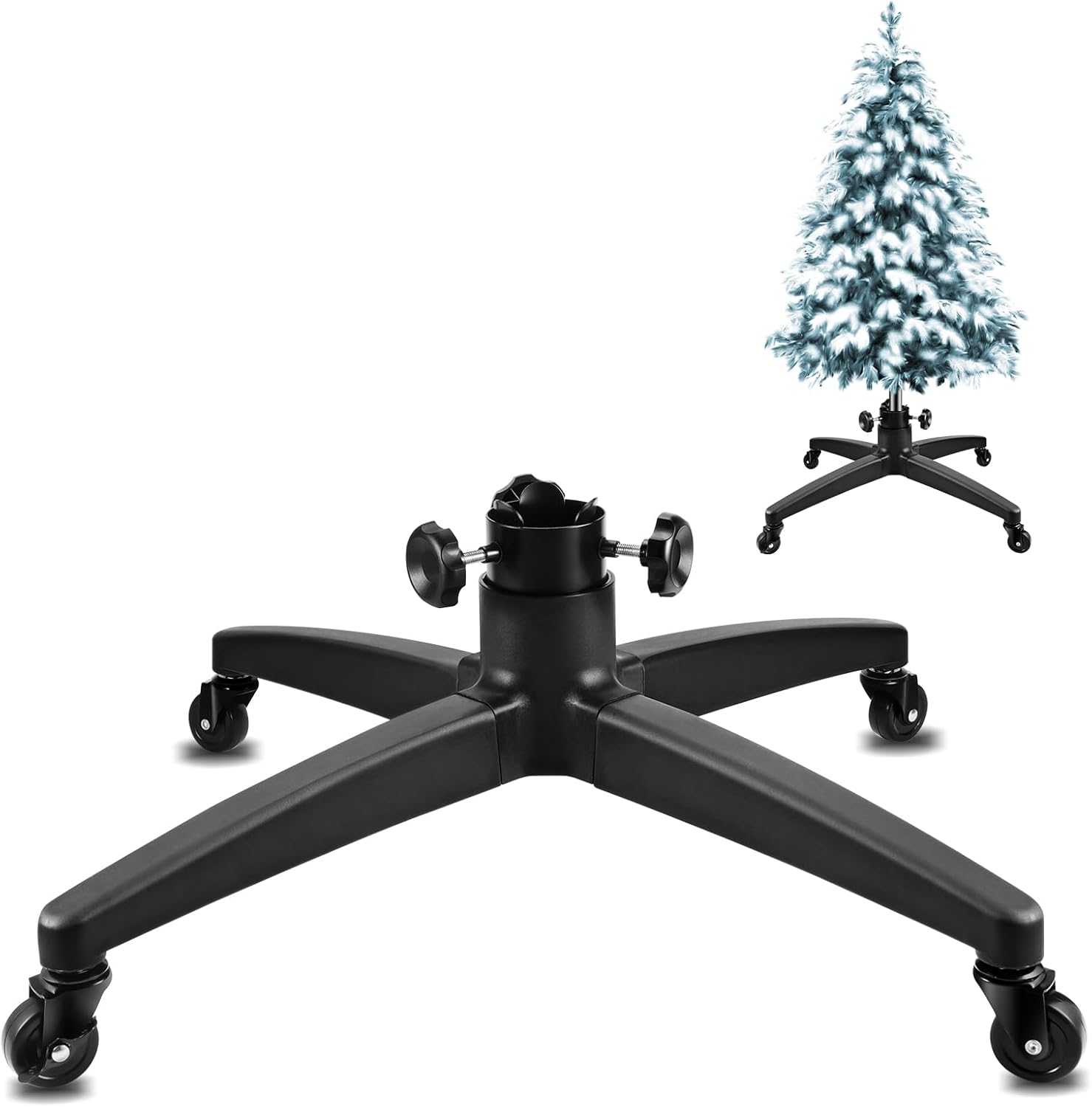 Tree Stands - FANCYTIMES Rolling Christmas Tree Stand with Locking Wheels for Artificial Trees Up to 6-9.8 Feet Tall,Heavy-Duty Xmas Tree Holder Base with Adjustable Base Fits 1.25-2.56 Inch Tree Pole