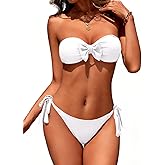 Zuvebamyo Women Bandeau Bikini Set Bowknot Strapless Cheeky Bathing Suits Tie Side Two Piece Swimsuit