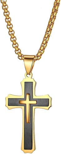 Amazon Jewelrywe ネックレス ペンダント 十字架 クロス メンズ ステンレス シンプル かっこいい メンズ アクセサリー ブラック ジュエリー 通販