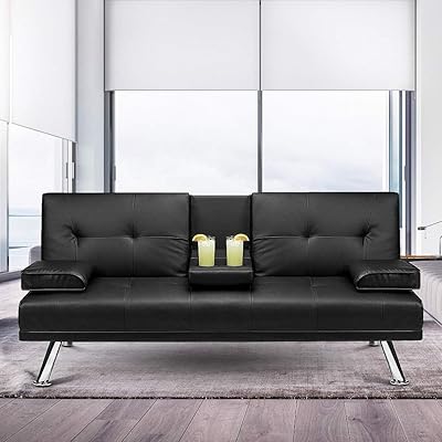 Recaceik Futon Faux Leather Convertible Folding Sofa Bed Couch