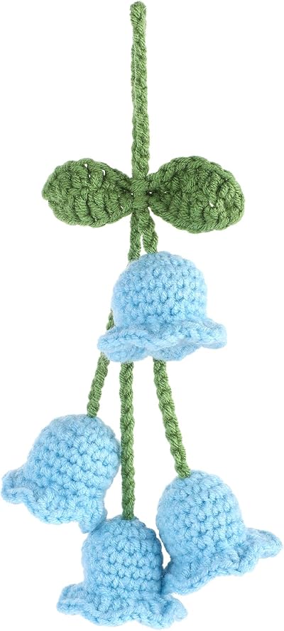 DIVINA VITAE Lily of the Valley Car Rearview Pendant Blue Wool Crochet