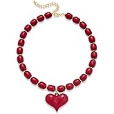 FILMOON Large Acrylic Heart Necklaces for Women Chunky Puffy Heart Pendant Necklace Exaggerated Statement Love Beaded Choker Necklace Jewelry