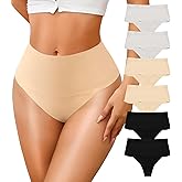 ASIMOON High Waisted Thongs Underwear for Women Seamless Underwear Ladies Soft No Show High Cut Panties 6 Pack