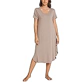 GYS Bamboo Viscose Nightgowns for Women Short Sleeve V Neck Night Shirts with Pockets