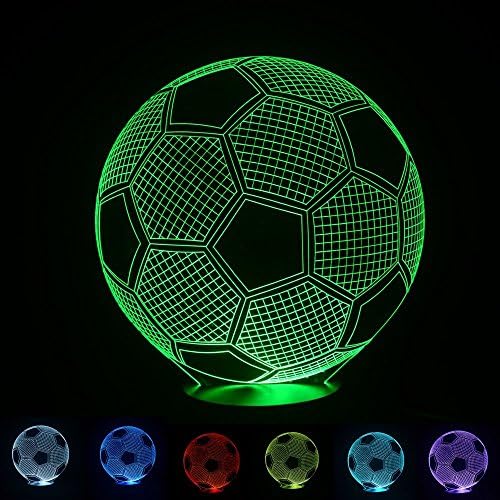 PetrelKing 3D Optical Illusion Night Lamp 7 Colors-Changing Desk Lamp 3D Table Light with Intelligent Remote Control,60 '' Long USB Wire, Plug In(Football,Soccer)