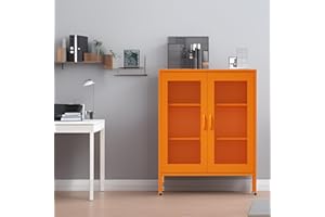 Washsemba Metal Storage Cabinet with Mesh Doors,Steel Display Cabinet with Adjustable Shelves,Metal Office Storage Locker for Home Office,Garage(Orange)