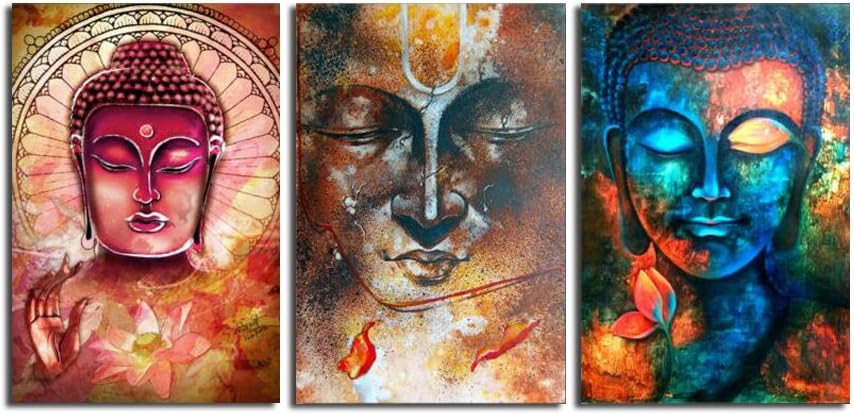 HD Print 3 Panel Buddha Wall Art Canvas Painting Modern Picture for living Room Home Decor (14x20inchx3pcs, No Frame)