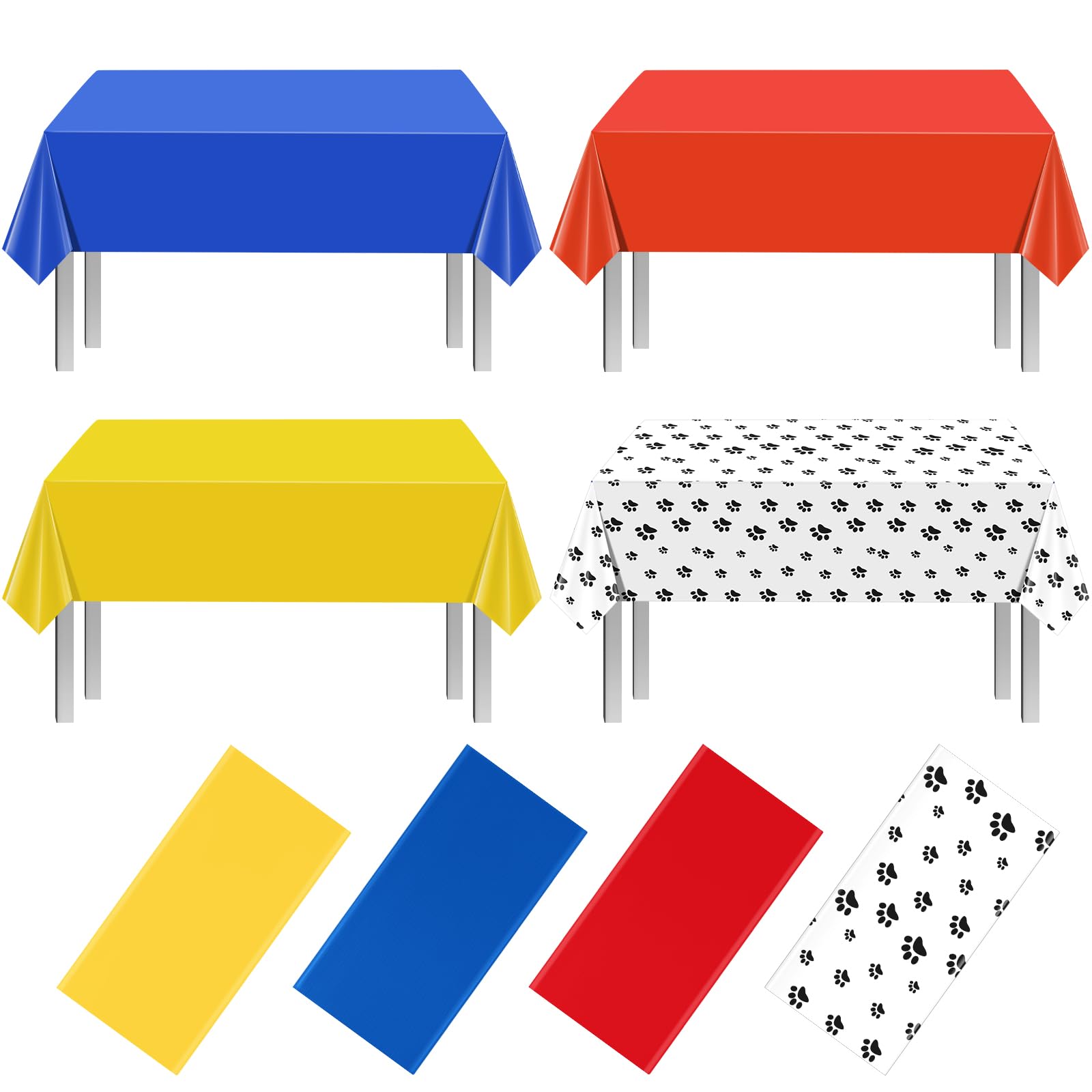 Photo 1 of 4 Pack Paw Print Plastic Tablecloths, Blue Red Yellow Puppy Table Cloth Disposable Rectangle Table Covers for Kids Birthday Party, Dog Puppy Birthday Party Decorations and Supplies, 108 * 54inch