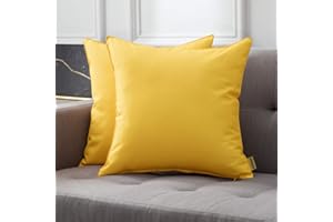 MIULEE Pack of 2 Decorative Outdoor Waterproof Pillow Covers Square Garden Cushion Sham Throw Pillowcase Shell for Patio Tent Couch 16x16 Inch Yellow