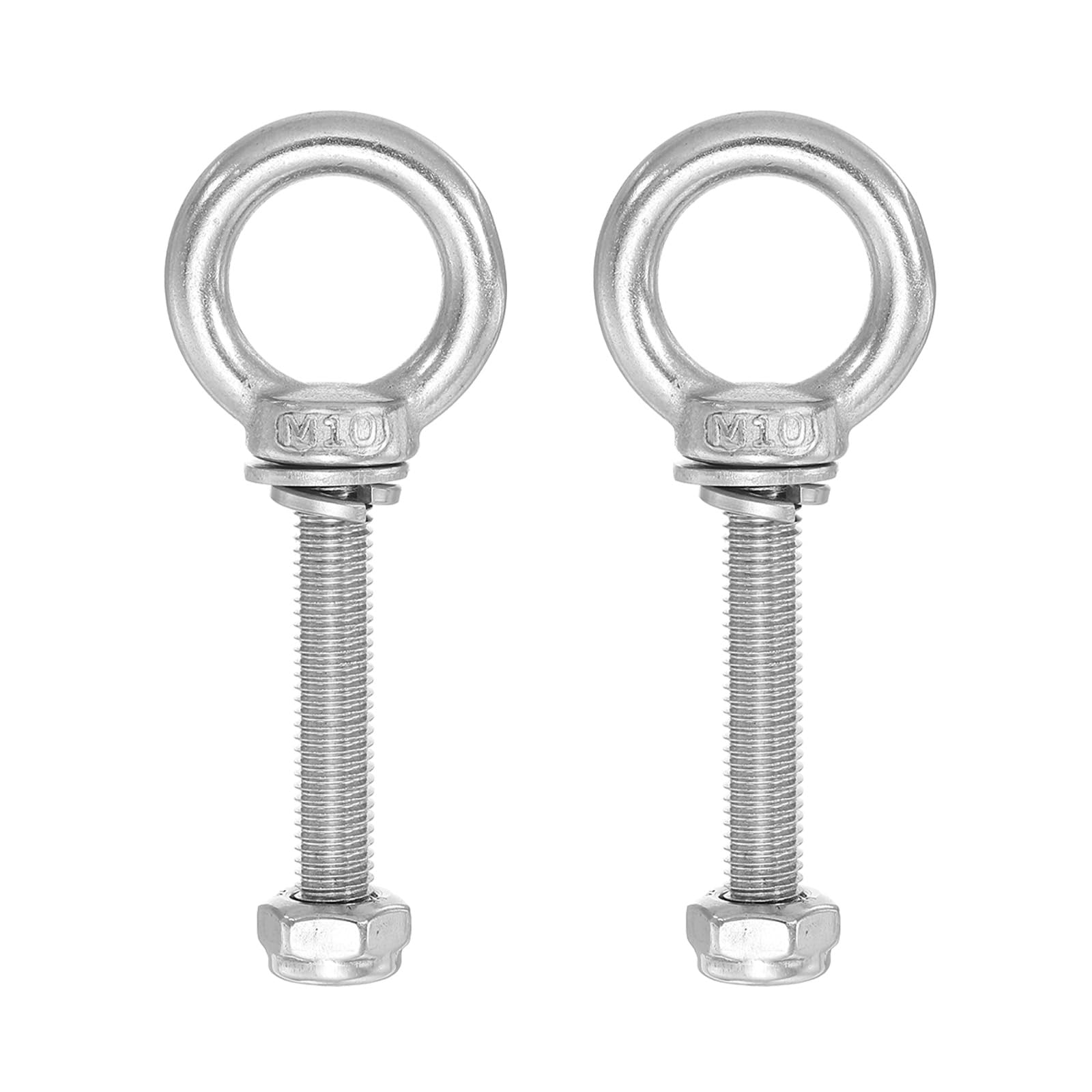 PATIKIL Lifting Shoulder Eye Bolts, M10x70 304 Stainless Steel Male Thread with Hex Screw Nut Gasket Flat Washer for Hanging Securing Chain Wire Rope, 2 Sets