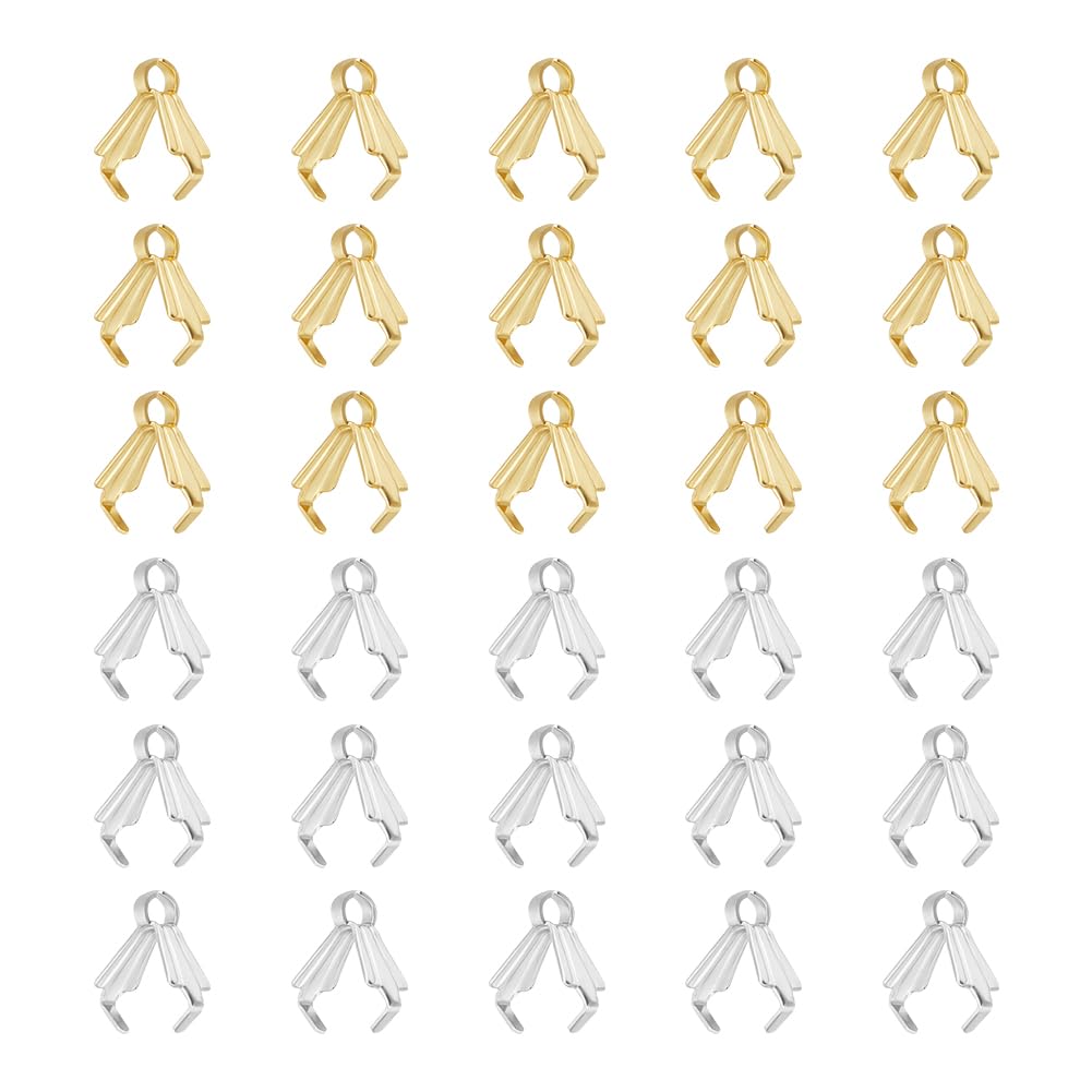 UNICRAFTALE 120pcs 8mm 2 Colors Real Gold Plated Ice Pick Pinch Bails Stainless Steel Pendant Pinch Bails Jewelry Snap on Bails Pendant Connectors Hangers for Jewlery Making