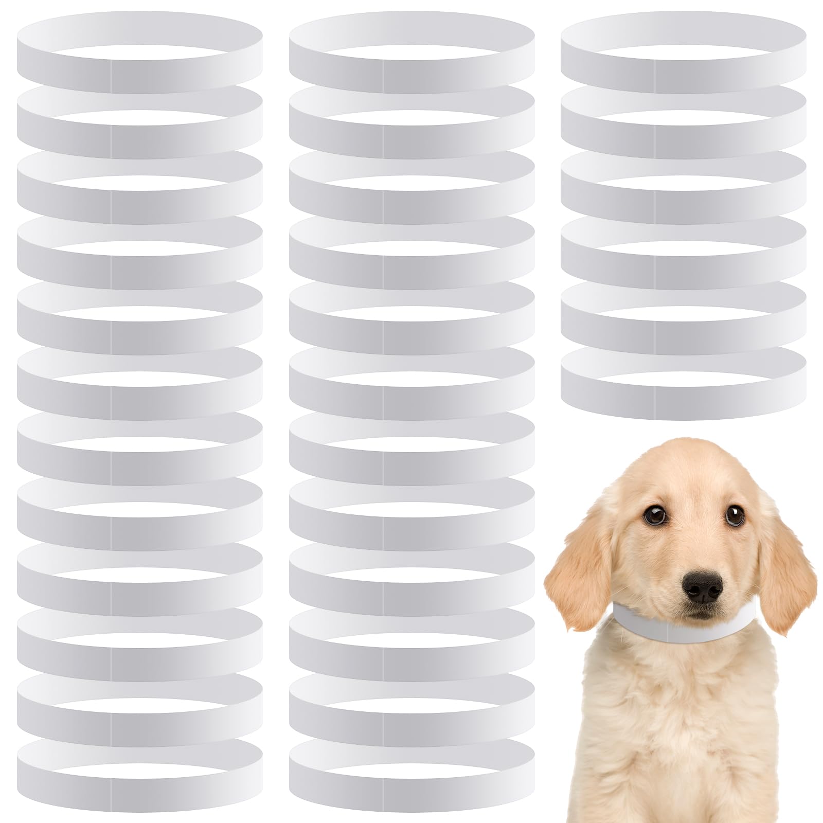 Photo 1 of Clysee 500 Count Adjustable Paper Dog Collars with Tear Resistant Waterproof Whelping Collars Paper Puppy ID Bands Adhesive Pet Identification Tags for Newborn Dog Cat Animal (White,10 Inch)