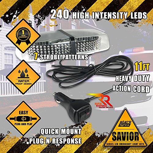 [MAGNETI[MAGNETIC] 240 LED Mini Light Bar Roof Top Emergency Warning Hazard Safety Flashing Strobe Dual Rapid Switch Longer 10FT Cable Car Truck Vehicle - White / Amber - Thumbnail 5