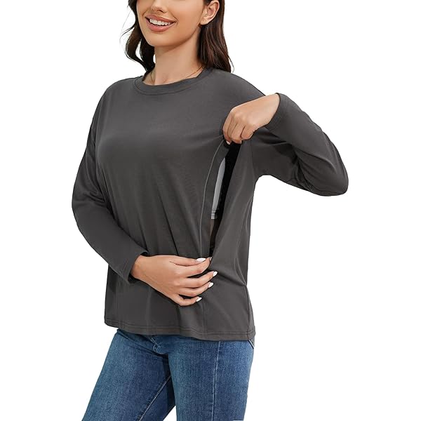 Maternity Breastfeeding Wear Sosolism Women's Nursing Top - Long Sleeve Breastfeeding Shirt With Double Layer Design Breastfeeding Shirts