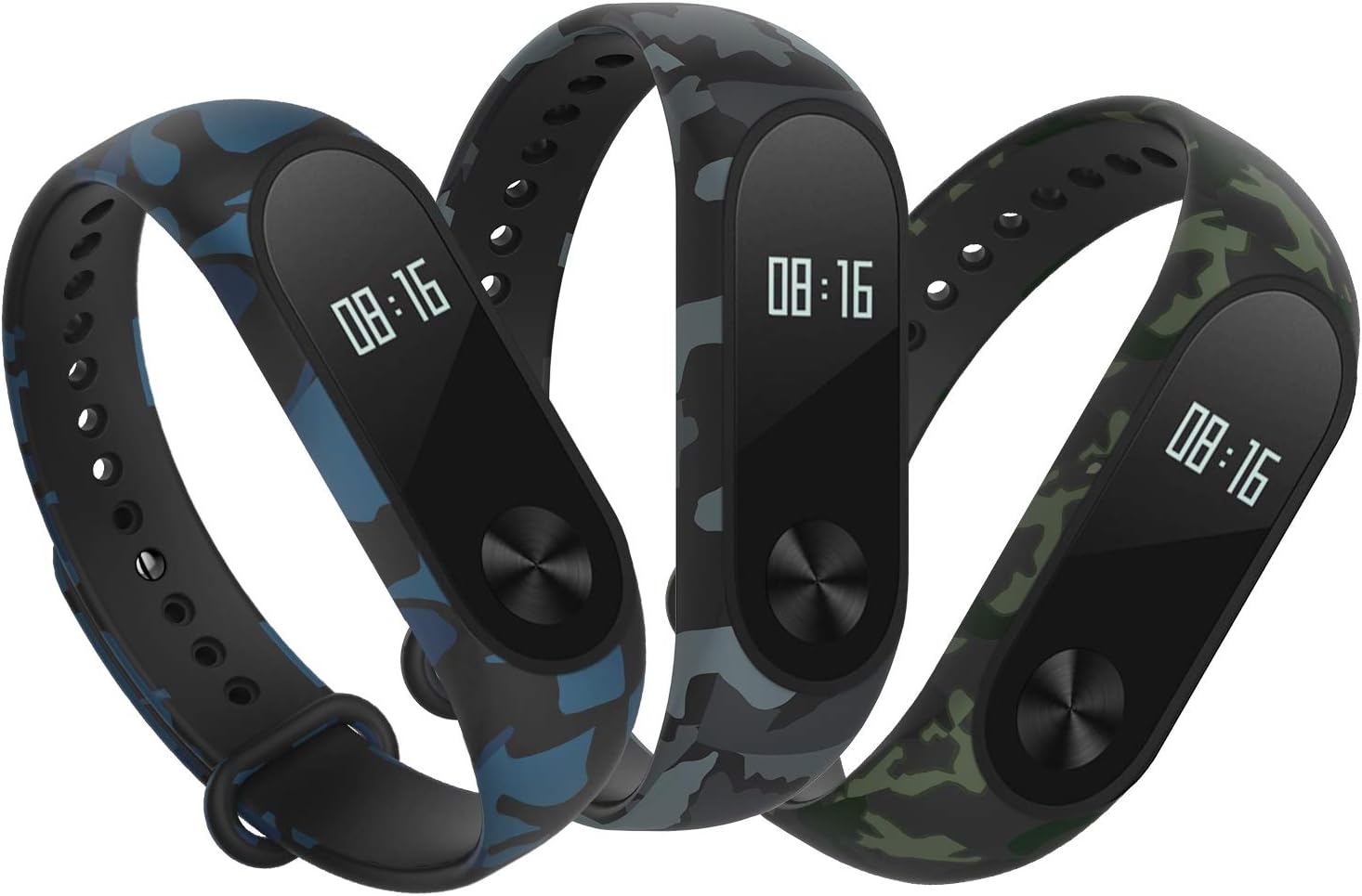 Hianjoo Strap [3 Pack] Compatible with Xiaomi Mi Band 2, Adjustable Sport Accessory Soft Wristband Bracelet Replacement for Xiaomi Mi Band 2 (Camouflage Type Blue, Green, Grey)