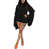 Ekaliy Women 2 Piece Chiffon Short Set Dressy Mock Neck Bell Sleeve Blouse & Pleated Bubble Shorts Outfits for Vacation Party