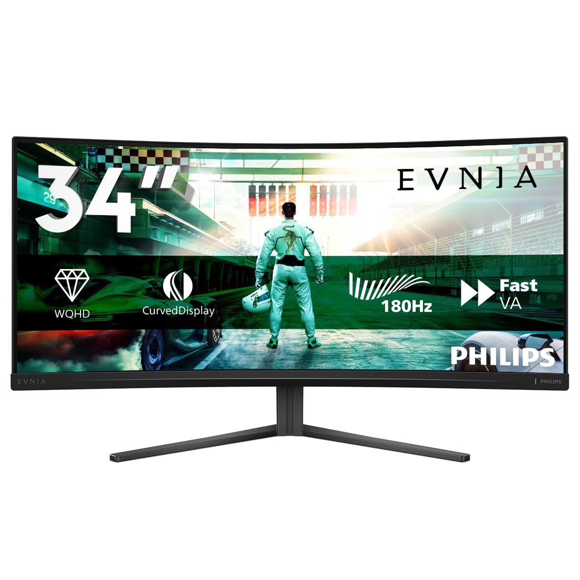 Philips 34M2C3500L 34 Zoll UW-QHD-Monitor, Curved, 180 Hz, schnelles VA-Panel, 0.5 ms MPRT, Adaptive Sync, HDR10, FreeSync Premium, (3440 x 1440, 2 x HDMI 2.0, DP 1.4), Dunkel grau 2