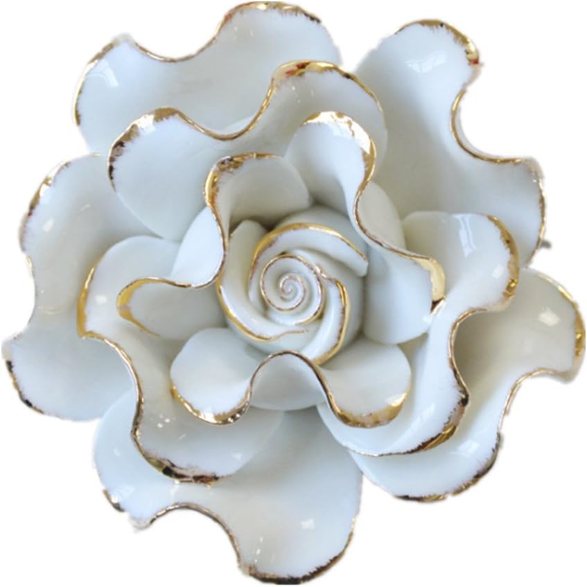 Handmade Ceramic Flowers Three-Dimensional TV Sofa Background Wall Decorations Creative Living Room Ornaments (M, White)