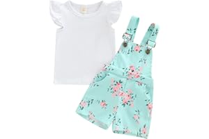 GUREUI Kids Baby Girl Summer Clothes T-Shirt Tops Suspender Overalls Shorts Toddler Infant Outfit