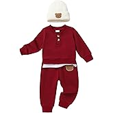 YOUNGER TREE Toddler Fall Outfits Baby Boy Sweatshirt Top Sweatpants Set Cute Sweatsuit for Boy Winter Clothes with Hat