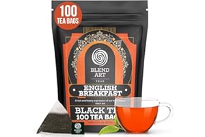 BLENDART English Breakfast Black Tea Bags, 100 Count, Gluten Free Loose-Leaf Tea Bags, Strong Robust Full-bodied High Caffeine, Plant Based Sourced from Sri Lanka & India Black Tea Brew Hot/Cold