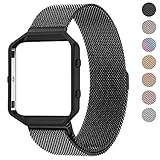 Fitbit Blaze Band Large (6.1-9.3 in), PUGO TOP Milanese Loop Stainless Steel Band with Metal Frame for Fitbit Blaze Smart Fitness Watch and Fitbit Blaze Special Edition, Black
