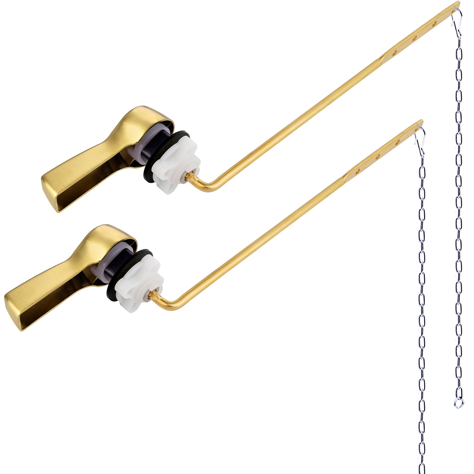Photo 1 of Hibbent 2 Pack Universal Front Mount Toilet Handle Tank Flush Lever Replacement Handle with Stainless Steel Flapper Chains for Most Front Mount Toilets- Brushed Gold