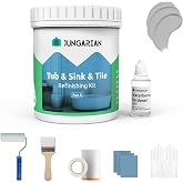 Jungarian Tub and Tile Refinishing Kit 17.5oz with Tools, Low Odor DIY Bathroom Paint Sink Tub Countertop Tile Shower Paint for Bathroom Kitchen Porcelain Fiberglass, Semi-Gloss Light Grey