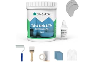 Jungarian Tub and Tile Refinishing Kit 17.5oz with Tools, Low Odor DIY Bathroom Paint Sink Tub Countertop Tile Shower Paint for Bathroom Kitchen Porcelain Fiberglass, Semi-Gloss Light Grey