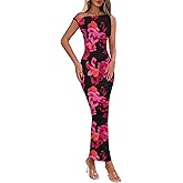 Lazysmile Summer Floral Maxi Dresses for Women One Shoulder Bodycon Mesh Elegant Formal Cocktail Wedding Guest Party Dress